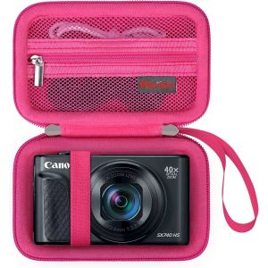 Canon PowerShot SX740/ SX730/ SX720/ SX620 étui Portable pour Appareil Photo Numérique,4K Camera Travel Storage Manager Stand,Mesh Pocket Fit Battery Charger,Framboises - Neuf
