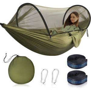 Checarzhn--No1-Hamac D'extérieur Avec Moustiquaire, Hamac Ultra-Léger De Voyage Camping, Charge Imale De 200 Kg, Inclure 2 Mousquetons Haut De Gamme, 2 X Élingues En Nylon, Convient Au Camping En Ple - Neuf