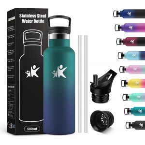 Kalanka-Gourde Isotherme Enfant 500ml, Bouteille D'eau Acier Inoxydable, &Eacute;tanche Et R&eacute;utilisable, Sans Bpa, Gourdes Avec Paille, Bouteille D'eau Pour Voyage, L'&eacute;cole, Cyclisme, Bureau, Camping - Neuf