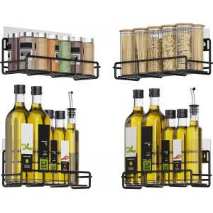 Lot De 4 &Eacute;tag&egrave;res &Agrave; &Eacute;pices Murale,Porte-&Eacute;pices Murale Pour Pots D'&eacute;pices Et Assaisonnements,Rangement D'&eacute;pices Suspendu Avec Adh&eacute;sif Et Vis Pour Cuisine Et Placard Int&eacute;rieur (Noir) - Neuf