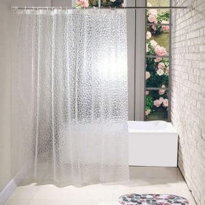 Rideau de douche semi-transparent 182 x 200 cm (72 x 78 pouces), imperm&eacute;able, long, en vinyle, motif cube d'eau 3D, avec 12 ?illets et crochets. - Neuf