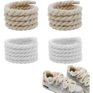 Ytseazn-2 Paires Lacets Corde Pour Air Force 1 Premium Avec Coton Premium(8mm Et 150cm),Lacets Blancs Pour Baskets,Gros Lacets Campus,Lacets Corde Pour Sneakers Baskets(Blanc + Beige) - Neuf