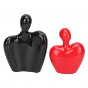 Statue de couple abstrait noir et rouge, decoration attrayante de style romantique, ornement pour etageres - Neuf