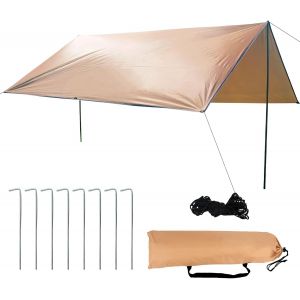 ERYI-Camping Bâche,Tarp Rain Fly Bâche De Tente Pour Hamac Anti-Uv Rain Tarp Toile De Tente Léger Tente Couverture Protection Parasol Résistant Avec ?illets Piquets Cordes Pour Extérieur(3 * 3M - Neuf