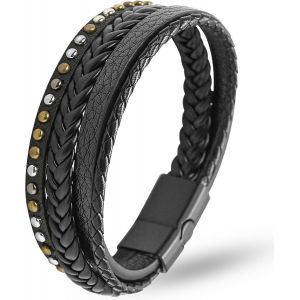 Eryi-Bracelet Cuir Homme, 21cm Bracelet Tressé Et Perle, Bracelets Oeil De Tigre Pour Homme, Bijoux Cadeau Pour Hommes Papa, Avec Boîte - Neuf