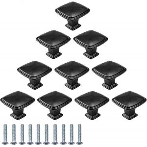 10 pcs noir meuble bouton tiroir boutons de porte armoire carrée tire un seul trou rond (alliage d'aluminium 30mm) - Neuf