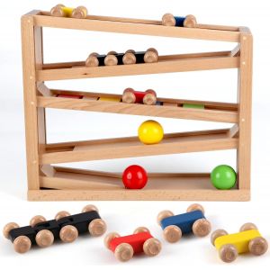 KAJGL-Rampe De Voiture En Bois Jeu De Course En Marbre Piste De Course Racer Jouet Ensemble Cadeau Pour Enfants Garçons Filles - Neuf