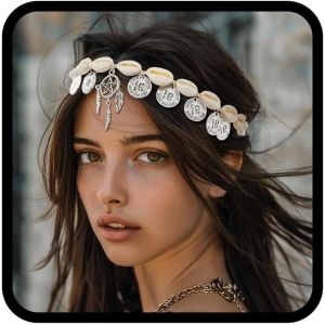 Kalvd-Boho Shell Tête Chaîne Plume Gland Coiffe Pièces Festival Front Chaîne Mariage Cheveux Accessoires Fête Plage Tête Bijoux Pour Femmes Et Filles - Neuf