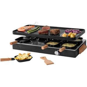JEXNOVASHOP-Boska Raclette Party ¿ Appareil à raclette pour 8 personnes ¿ Sans PFAS ¿ Plaque en céramique ¿ Poignées en bois de hêtre ¿ Plaque en aluminium réversible ¿ Noir - Neuf