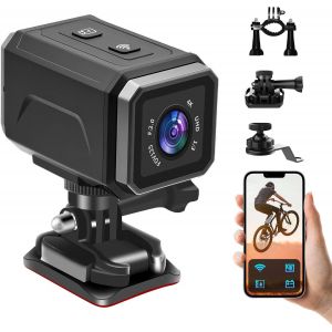 Mevronisshop-Mini Cam&eacute;ra D'action 4k, Wifi Camera Moto 120&deg;, Sport Camera Pour V&eacute;lo Cam&eacute;ra Embarqu&eacute;e Pour Casque De Moto Pour V&eacute;lo &Eacute;lectrique, Montagne, Route - Neuf