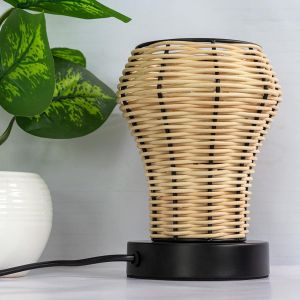 Kal-Lampe De Table Décorative En Rotin, Lampe De Chevet Design, Socle Noir, Éclairage D'ambiance(Ampoule Non Incluse) - Neuf
