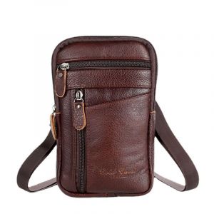 Sac banane marron foncé en cuir véritable pour homme, 20 cm, pour téléphone portable, ceinture de sport de plein air, petit sac à bandoulière, pour affaires, portefeuille - Neuf