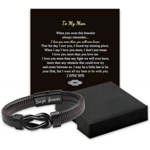 Eryi-Bracelet En Cuir Pour Homme,Symbole De L'infini,Cadeau De Fête Des Pères Pour Papa Et Mari, Bracelets Durables Pour Homme À Porter Tous Les Jours, Bracelets Cadeaux Pour Hommes - Neuf