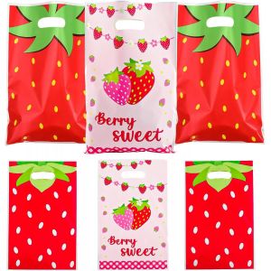 30 Pièces Sacs Cadeaux Pour Fête,Motif Fraise,Rose,Pour Filles,Décoration D'anniversaire - Neuf