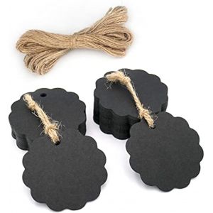 KALANKA-- Étiquette en Papier Kraft Ronde 6cm, 100PCS Étiquettes Cadeaux avec Ficelle de Jute 20M, pour l'artisanat, Mariage, Douche de Bébé, Noël (Noir) - Neuf