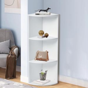 JEXNOVASHOP-tagère d'angle à 3 Niveaux, Bibliothèque en Bois, Meuble de Rangement, pour Cuisine, Chambre, Salon, Bureau, Blanc, 24 x 24 x 78 cm - Neuf