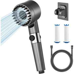 Pommeau de douche avec filtre, &eacute;conomie d'eau, douche &agrave; main haute pression avec 3 + 1 types de jet, pommeau de douche avec tuyau, pour &eacute;liminer l'eau dure, le chlore r&eacute;siduel, les bact&eacute;ries - Neuf