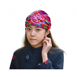 Turban Chapeau Rétro Style Ethnique Broderie Avec Bande Élastique Casquette De Chimiothérapie Taille Unique Foulard Quotidien Pour Patients De Chimiothérapie Alopécie Bandana Headwrap-Fleur Rouge - Neuf