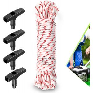3.5mm Corde Lanceur Tondeuse 10m Corde Tondeuse avec 4 Pièces Poignée de Démarrage Corde Demarrage Tondeuse Corde Demarreur Rappel Corde de Rechange pour Tondeuse Gazon Tronçonneuse Essence - Neuf