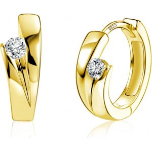Kal-Boucles D'oreilles Créoles Or/Argent, Créoles Petites Épaisses Avec Zircone, Hypoallergéniques, Argent 925 Post, Plaqué Or 14 Carats, Pour Femme, Homme - Neuf