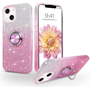Kal-Coque Iphone 14 Avec Anneau Rotatif 360° Support De Voiture Magnétiqu, Paillettes Scintillantes Brillantes Etui Protection À Anti-Rayure Antichoc Housse Pour Iphone 14 6.1'', Dégradé Rose - Neuf