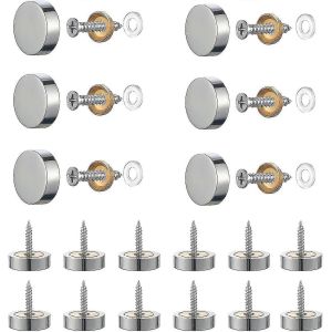 20 jeux de vis miroir en argent,vis miroir de 12 mm en laiton poli,avec clou miroir de capuchon d&eacute;coratif - Neuf