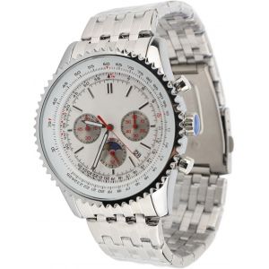 Montre À Quartz Pour Homme Avec Calendrier Et Phases De Lune,Boîtier En Alliage De Zinc,Bracelet En Acier Inoxydable,Montre-Bracelet À Quartz Pour Homme,Montre-Bracelet Avec.[J846] - Neuf