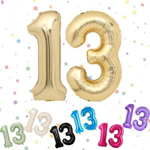Ballons Anniversaire 13 Or Clair, Foil Ballon Num&eacute;ro Chiffre 13, 101Cm Or Blanc H&eacute;lium Ballon 13. Anniversaire, D&eacute;coration Ballons 13 Ans Pour Gar&ccedil;ons Filles Anniversaires F&ecirc;te Deco,Gonflable H&eacute;lium - Neuf