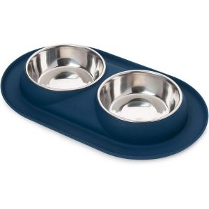 Gamelle Double Chats,400 Ml En Gamelle En Acier Inoxydable De Qualit&eacute; Sup&eacute;rieure,Gamelles &Agrave; Eau Ou &Agrave; Nourriture Pour Petits Chiens Et Chats Avec Base En Silicone Anti-D&eacute;g&acirc;ts - Neuf