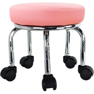 Ulteronixshop-Petit Tabouret Roulant PU Cuir Roller Seat 360 &deg; Stabets Ronds Bas pivotants avec roulettes universelles pour Massage &agrave; Domicile Garden Office Garage Shop Fitness Sport, H: 31.5cm (Rose - Neuf