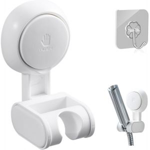 KAL-Support Pommeau De Douche Sans Percage, Support Douchette Ventouse Blanc,Support De Douche Avec Une Crochet,Base De Douche,Réglable,Etanche(Blanc) - Neuf