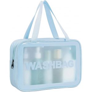 KALANKA-Trousse de Toilette Femme Homme Voyage Trousse de Toilette Transparente Grande Capacité PVC Étanche Trousse Maquillage Femme Imperméable Sac Cosmétique Organisateur de Voyage Bleu - Neuf