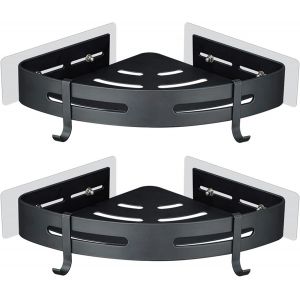 Étagère de Douche d'angle sans Perçage Adhésif Etagere de Rangement Douche Angle Organisateur Salle de Bain Argent en Aluminium Mural 2 Pièces Porte Gel Shampoing Douche - Neuf
