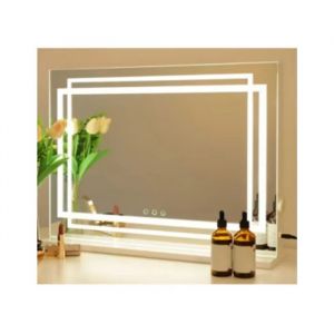 Miroir de Maquillage 58 x 46 cm COSTWAY, 3 &Eacute;clairage R&eacute;glable, Contr&ocirc;le Tactile, Miroir LED Hollywood pour Coiffeuse Bureau Chambre - Neuf
