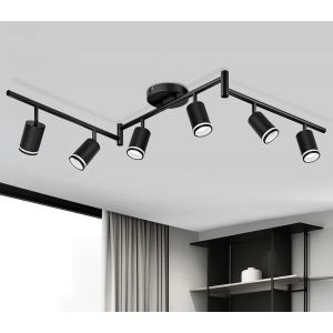 Kal-Plafonnier 6 Spots Led Orientable, Spots De Plafond Gu10, Plafonnier Spot Noir, Luminaire Spot Rampe Spot, Applique Spot Pour Cuisine, Salon, Chambre (Sans Ampoule) - Neuf