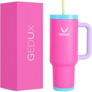 Gjfty-Gedux Gourde Avec Paille 1,2 L - Gobelet Isotherme Refroidit 11 Heures - 48 Heures Refroidie À Glace - Passe Au Lave-Vaisselle - Bouteille Isotherme Sans Bpa - Tasse À Café À Emporter - Neuf