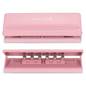 Perforatrice manuelle a 6 trous, espacement reglable, fournitures scolaires et de bureau (rose) - Neuf
