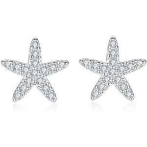 Kal-Boucles D'oreilles À Tige En Forme D'étoile De Mer En Cz Pour Femmes Et Adolescentes En Argent Sterling S925 Plaqué Or Blanc 18 Carats Huggie Crystal Tiny Star Ocean Beach Cadeau Hypoallergénique - Neuf