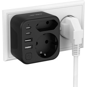 Eryi-Multiprise Murale Usb,6 En 1 Prise Usb Murale 2 Prises Avec 2 Ports Usb A, 2 Ports Usb C(3,4a 17w) Compact Multiprise Murale Avec Interrupteur Pour Les Voyages-Noir - Neuf