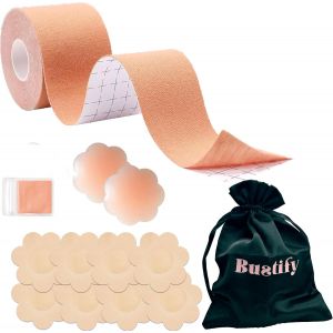 Bustify Boob Tape ¿ Inspiring Adhesive Breast Lift Bra Hypoallergenic And Breathable,Latex-Free,Stretchable,Invisible,Water Resistant,For Small And Large Breasts,Golden Beige - Neuf