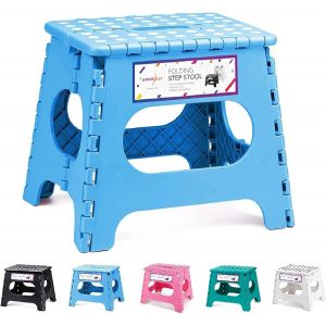 Eryi-Tabouret Pliant De 27cm, Tabouret Léger, Solide Et Sûr, S'ouvre Facilement Avec Un Rabat, Idéal Pour La Cuisine, La Salle De Bain, Et La Chambre, Couleur Bleu Clair - Neuf