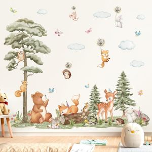 ERYI-Stickers Muraux Animaux Forêt Arbre Grand Autocollant Mural Enfant Ours Cerf Renard Décoration Murale Bébé Pépinière Chambre Enfants - Neuf