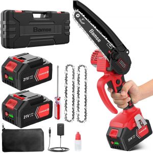 CHECARZHN--NO1-Mini Tronçonneuse À Batterie 8000Mah, 6 Pouces Tronçonneuse Électrique Sans Fil Avec 2 Batteries, 2 Chaînes, 10M/S Vitesse De La Chaîne Pour La Coupe Du Bois, L'Élagage Le Jardin - Neuf