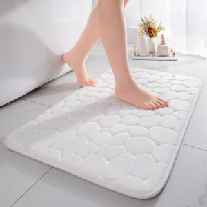 Tapis De Bain En Mousse À Mémoire De Forme-Tapis De Douche Absorbant-Tapis De Bain Décoratif-Tapis Antidérapant Pour Salle De Bain Et Salon-43 X 61 Cm-Blanc - Neuf
