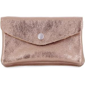 - Porte-Monnaie Femme En Cuir V&eacute;ritable Iris&eacute; &Eacute;l&eacute;gant - Petit Portefeuille Brillant &Agrave; Rabat Format Enveloppe Mi-Long - L&eacute;ger Et Pratique - Or Ros&eacute; - Neuf