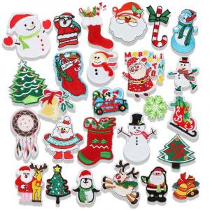 Pack de 26 brod&eacute; au fer &agrave; repasser ou &agrave; coudre sur les taches, BRICOLAGE accessoires, mignon chaussettes patchs, bo&icirc;tes &agrave; cadeaux, des v&ecirc;tements et d'autres d&eacute;corations de No&euml;l. - Neuf