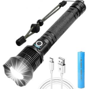 Lampe Torche Led Rechargeable, Lampe Tactique Haute Luminosit&eacute; (90 000 Lumens), Lampe Torche Portable Ultra-Lumineuse &Eacute;tanche Ipx5, 3 Modes D'&eacute;clairage Et Zoom. - Neuf