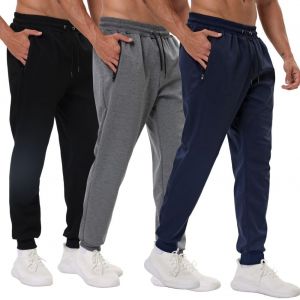 Jexnovashop-Lot De 3 Pantalons De Surv&ecirc;tement Athl&eacute;tiques Pour Homme Avec Poches Zipp&eacute;es, Pantalon De Jogging Pour Homme - Neuf