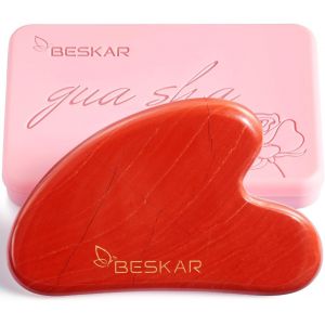 Kal-Gua Sha Outil Pour Le Visage, Pierre De Jade Naturelle Guasha Masseur Pour Sculpter La Mâchoire, Raffermir La Peau Du Visage Et Réduire Le Rides, Outil De Massage Pour Guasha Le Visage (Rouge) - Neuf