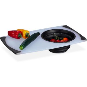 Tianyi-Planche &Agrave; D&eacute;couper Avec Passoire, Plastique, 50x29 Cm, Bac R&eacute;cup&eacute;rateur Pliable, Pour La Cuisine, Blanc - Noir - Neuf